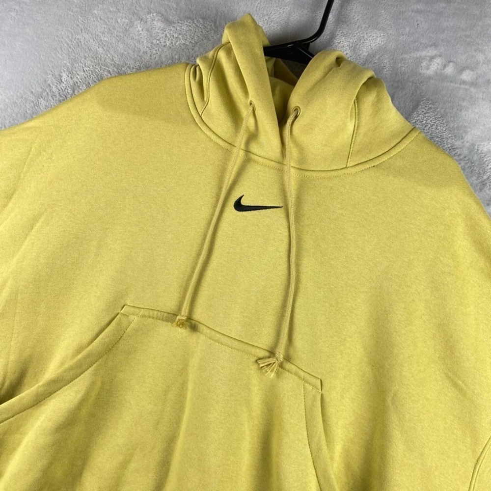 Nike Hoodie Womens Medium Yellow Center Swoosh Oversized Crop Hooded Sweatshirt
